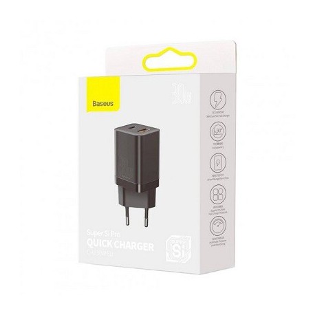 СЕТЕВОЕ ЗАРЯДНОЕ УСТРОЙСТВО BASEUS SUPER SI PRO QUICK CHARGER C+U 30W EU (CCSUPP-E01) ЧЕРНОЕ